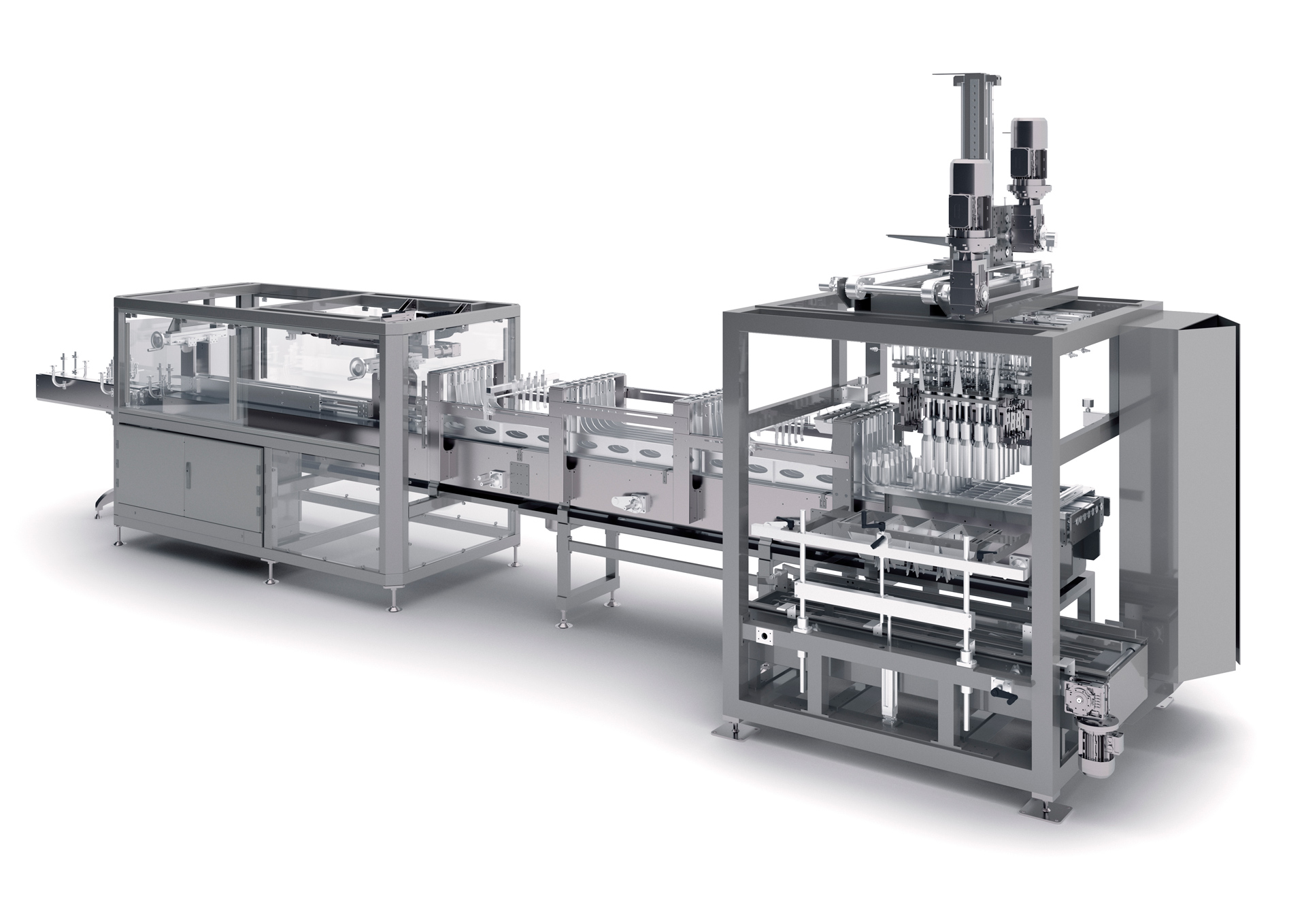 Un sistema di automazione industriale del brand GPI Group, presentato con una prospettiva aerea che ne evidenzia il layout circolare o poligonale. La macchina è composta da un braccio robotico centrale di colore bianco, circondato da una serie di nastri trasportatori e moduli di lavoro interconnessi, prevalentemente in tonalità di grigio chiaro. Alcuni elementi gialli e neri aggiungono dettagli funzionali. L'immagine enfatizza la capacità di GPI Group di creare celle di assemblaggio o linee di produzione compatte e ottimizzate per l'efficienza.