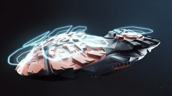 La suola di una scarpa da trail running è mostrata capovolta su uno sfondo scuro e sfumato, illuminata da linee di energia blu elettrico che la circondano. La suola presenta un battistrada robusto e scolpito di colore marrone chiaro/rosato, con tasselli multidirezionali progettati per la trazione. La parte centrale della suola è grigio scuro con un logo in rilievo. La luce al neon blu avvolge la suola, creando un effetto dinamico e futuristico. Sul lato destro della suola è visibile il logo "SCARPA".